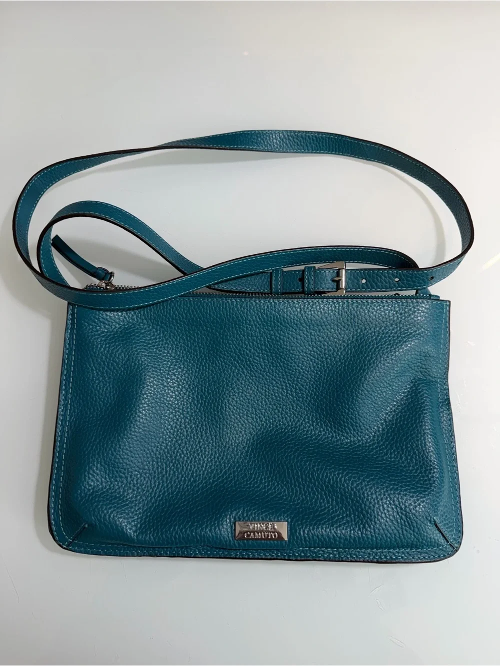 Vince Camuto Teal Pebbled Leather Crossbody/Shoulder Bag